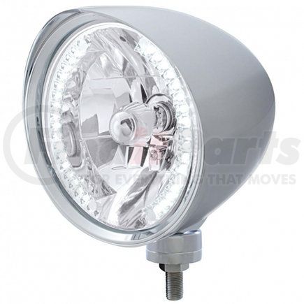 32512 by UNITED PACIFIC - Chopper Headlight - RH/LH, 7", Round, Chrome Housing, H4 Bulb, with Billet Style Bezel and Smooth Visor, with 34 Bright White LED Position Light