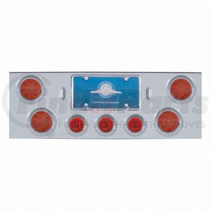 34512 by UNITED PACIFIC - Tail Light Panel - Chrome, Rear Center, with 4X12 LED 4" Reflector Lights & 3X13 LED 2.5" Lights & Visors, Red LED & Lens