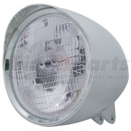 32524 by UNITED PACIFIC - Headlight - Motorcycle, "Chopper", RH/LH, 7" Round, Chrome Housing, H6024 Bulb, with Billet Style Bezel and Smooth Visor