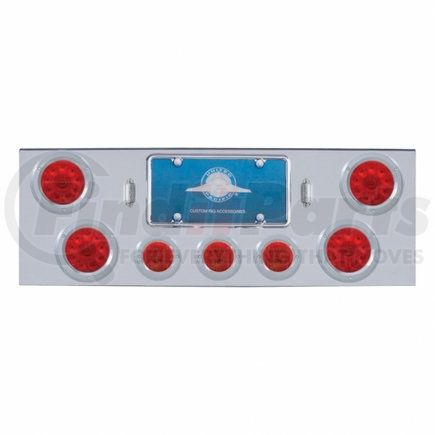 34608 by UNITED PACIFIC - Tail Light Panel - Chrome, Rear Center, with 4X10 LED 4" Lights & 3X13 LED 2.5" Lights & Bezel, Red LED & Lens