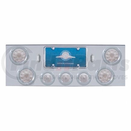 34611 by UNITED PACIFIC - Tail Light Panel - Chrome, Rear Center, with 4X LED 4" Lights & 3X LED 2.5" Beehive Lights & Bezel, Red LED/Clear Lens