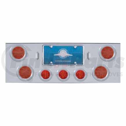 34613 by UNITED PACIFIC - Tail Light Panel - Chrome, Rear Center, with 4X12 LED 4" Reflector Lights & 3X13 LED 2.5" Beehive Lights, Red LED & Lens