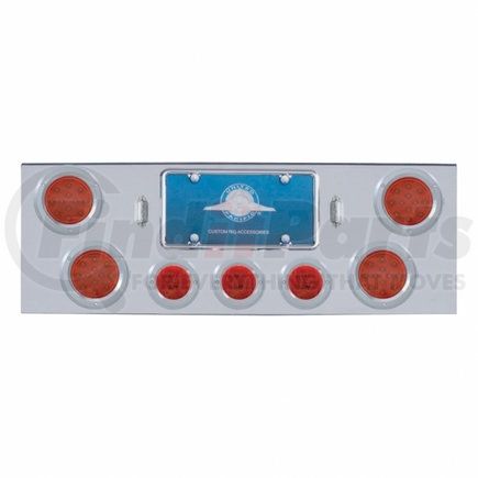 34612 by UNITED PACIFIC - Tail Light Panel - Chrome, Rear Center, with 4X12 LED 4" Reflector Lights & 3X13 LED 2.5" Lights , Red LED & Lens