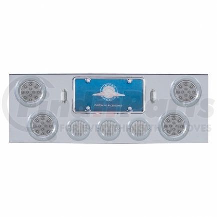 34614 by UNITED PACIFIC - Tail Light Panel - Chrome, Rear Center, with 4X12 LED 4" Reflector Lights & 3X13 LED 2.5" Lights, Red LED/Clear Lens
