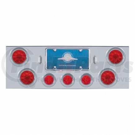 34509 by UNITED PACIFIC - Tail Light Panel - Chrome, Rear Center, with 4X10 LED 4" Lights & 3X13 LED 2.5" Beehive Lights & Visors, Red LED & Lens