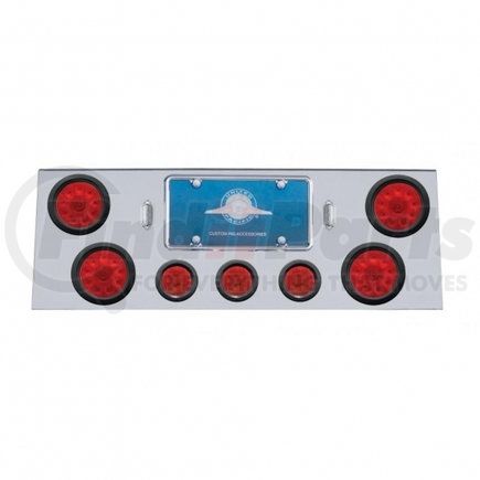 34700 by UNITED PACIFIC - Tail Light Panel - Stainless Steel, Rear Center, with 4X10 LED 4" Lights & 3X13 LED 2.5" Lights, Red LED & Lens