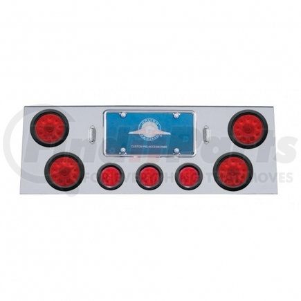 34701 by UNITED PACIFIC - Tail Light Panel - Stainless Steel, Rear Center, with 4X10 LED 4" Lights & 3X13 LED 2.5" Beehive Lights, Red LED & Lens