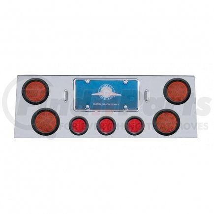 34705 by UNITED PACIFIC - Tail Light Panel - Stainless Steel, Rear Center, with 4X12 LED 4" Reflector Light & 3X13 LED 2.5" Beehive Light, Red LED & Lens
