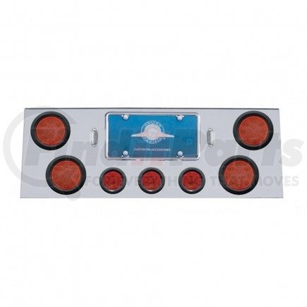 34704 by UNITED PACIFIC - Tail Light Panel - Stainless Steel, Rear Center, with 4X12 LED 4" Reflector Lights & 3X13 LED 2.5" Lights, Red LED & Lens