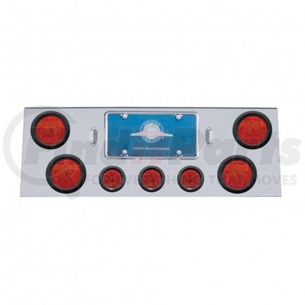 34762 by UNITED PACIFIC - Tail Light Panel - Stainless Steel, Rear Center, with 4X7 LED 4" Reflector Lights & 3X13 LED 2.5" Lights, Red LED & Lens