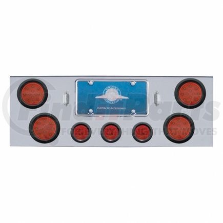 34712 by UNITED PACIFIC - Tail Light Panel - Chrome, Rear Center, with 4X12 LED 4" Reflector Lights & 3X13 LED 2.5" Lights, Red LED & Lens