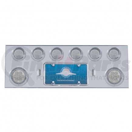 35060 by UNITED PACIFIC - Tail Light Panel - Stainless Steel, Rear, Center, with Two 7 LED 4" Reflector & Six 13 LED 2.5" Light, with Visor, Red LED/Clear Lens