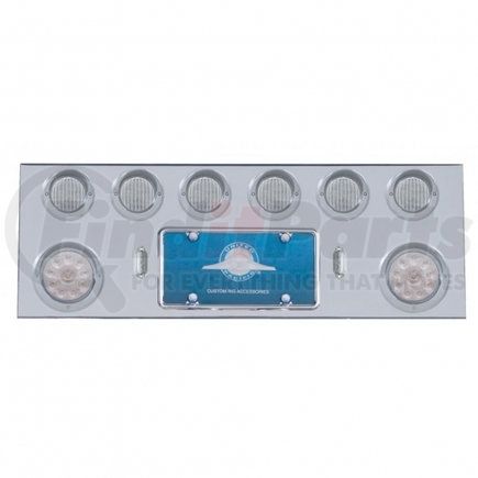 35058 by UNITED PACIFIC - Tail Light Panel - Stainless Steel, Rear, Center, with Two 10 LED 4" Light & Six 13 LED 2.5" Light, with Visor, Red LED/Clear Lens