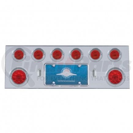35057 by UNITED PACIFIC - Tail Light Panel - Rear Center Panel, Stainless Steel, with Two 10 LED 4" Lights & 6 x 13 LED 2.5" Lights & Visors, Red LED & Lens