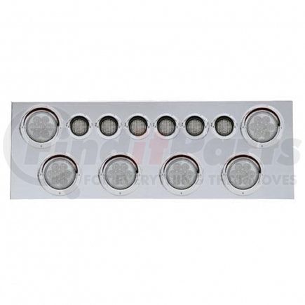 35070 by UNITED PACIFIC - Tail Light Panel - Stainless Steel, Rear Center, with 6X 7 LED 4" Reflector Lights & 6X 9 LED 2" Lights & Visors, Red LED/Clear Lens