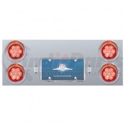 35063 by UNITED PACIFIC - Tail Light Panel - Stainless Steel, Rear Center, with Four 7 LED 4" Reflector Lights & Visors, Red LED/Red Lens