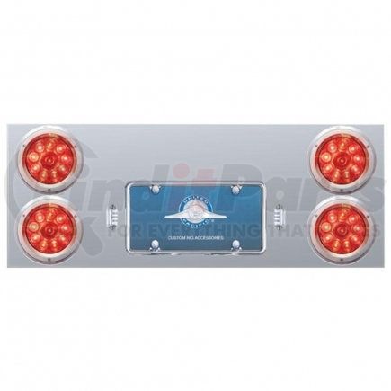 35161 by UNITED PACIFIC - Tail Light Panel - Stainless Steel, Rear Center, with Four 10 LED 4" Lights & Bezels, Red LED/Red Lens