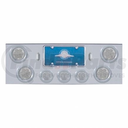 35219 by UNITED PACIFIC - Tail Light Panel - Rear Center Panel, Chrome, with 4 x 7 LED 4" Reflector Lights & 3 x 13 LED 2.5" Lights, Red LED/Clear Lens