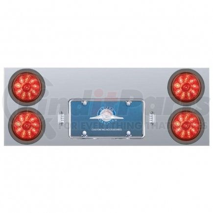 35261 by UNITED PACIFIC - Tail Light Panel - Stainless Steel, Rear Center, with Four 10 LED 4" Lights & Grommets, Red LED/Red Lens