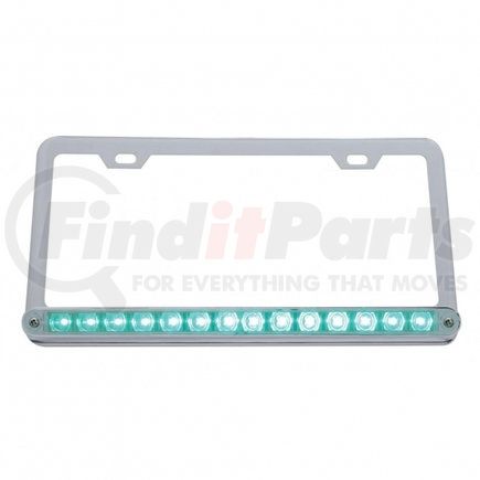 39780 by UNITED PACIFIC - License Plate Frame - Chrome, with 14 LED 12" Light Bar, Green LED/Clear Lens