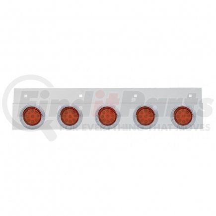 61718 by UNITED PACIFIC - Mud Flap Hanger - Mud Flap Plate, Top, Stainless, with Five 9 LED 2" Reflector Lights & Visors, Red LED/Red Lens