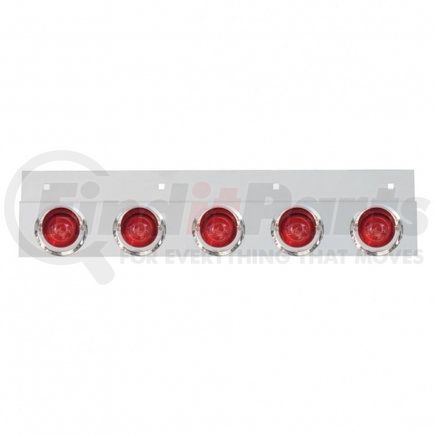 61722 by UNITED PACIFIC - Mud Flap Hanger - Mud Flap Plate, Top, Stainless, with Five 9 LED 2" Beehive Lights & Visors, Red LED/Red Lens