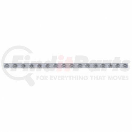 62843 by UNITED PACIFIC - Bumper Light Bar - Stainless, with Bracket, Clearance/Marker Light, Red LED, Clear Lens, Stainless Steel, with Chrome Flat Bezel, 9 LED Per Light