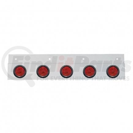 63716 by UNITED PACIFIC - Mud Flap Hanger - Mud Flap Plate, Top, Stainless, with Five 9 LED 2" Lights & Grommets, Red LED/Red Lens