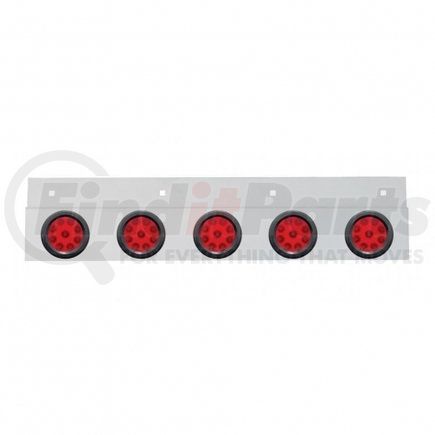 63718 by UNITED PACIFIC - Mud Flap Hanger - Mud Flap Plate, Top, Stainless, with Five 9 LED 2" Reflector Lights & Grommets, Red LED/Red Lens