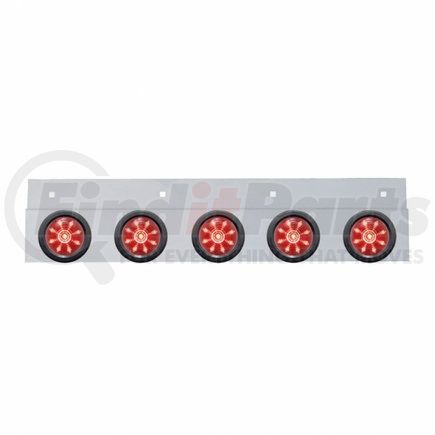 63722 by UNITED PACIFIC - Mud Flap Hanger - Mud Flap Plate, Top, Stainless, with Five 9 LED 2" Beehive Lights & Grommets, Red LED/Red Lens