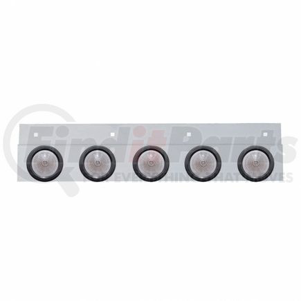 63723 by UNITED PACIFIC - Mud Flap Hanger - Mud Flap Plate, Top, Stainless, with Five 9 LED 2" Beehive Lights & Grommets, Red LED/Clear Lens