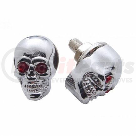 70315 by UNITED PACIFIC - License Plate Mounting Hardware - License Plate Fastener, Chrome, Skull, with Jewel Eyes