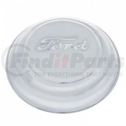 A6027 by UNITED PACIFIC - Axle Hub Cap - Stainless Steel, "Ford" Script, for 1941 Ford Cars and Truck