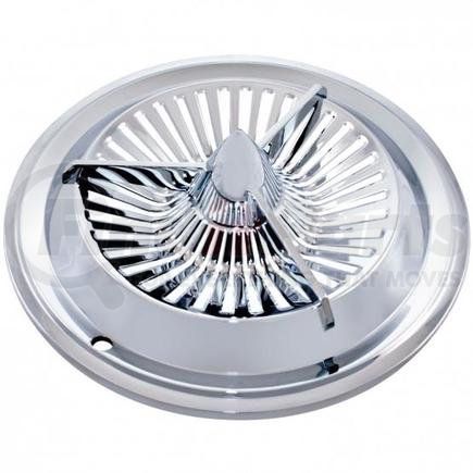 C5055 by UNITED PACIFIC - Hub Cap - 15 in., Chrome, Polara, Tri-Bar Rocket Center Bullet Design