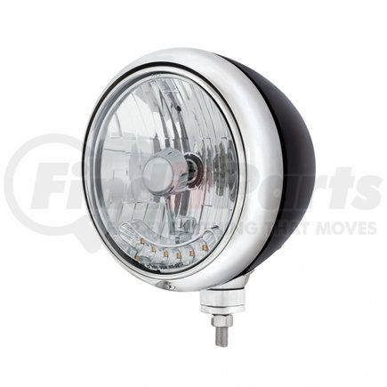 32559 by UNITED PACIFIC - Guide Headlight - 682-C Style, RH/LH, 7", Round, Powdercoated Black Housing, H4 Bulb, with 6 Amber Auxiliary LED Dual Mode Light