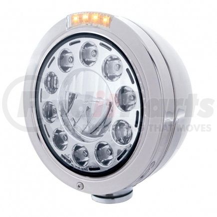 31577 by UNITED PACIFIC - Headlight - 1 High Power, LED, RH/LH, 7 in. Round, Polished Housing, with Bullet Style Bezel, with Dual Function 4 Amber LED Signal Light with Clear Lens