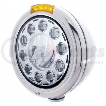 31580 by UNITED PACIFIC - Headlight - 1 High Power, LED, RH/LH, 7", Round, Polished Housing, with Dual Function 4 Amber LED Signal Light, with Amber Lens