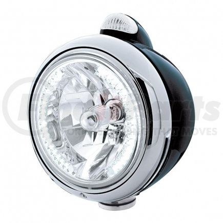 32445 by UNITED PACIFIC - Guide Headlight - 682-C Style, RH/LH, 7", Round, Powdercoated Black Housing, H4 Bulb, with 34 Bright White LED Position Light and Top Mount, 5 LED Signal Light, Clear Lens