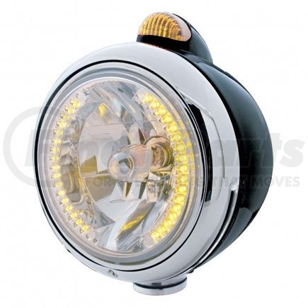 32430 by UNITED PACIFIC - Guide Headlight - 682-C Style, RH/LH, 7", Round, Powdercoated Black Housing, H4 Bulb, with 34 Bright Amber LED Position Light and Top Mount, 5 LED Dual Mode Signal Light, Amber Lens