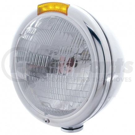 31752 by UNITED PACIFIC - Headlight - RH/LH, 7", Round, Polished Housing, H6024 Bulb, with 4 Amber LED Signal Light with Amber Lens