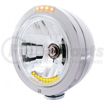 32092 by UNITED PACIFIC - Headlight - RH/LH, 7", Round, Polished Housing, H4 Bulb, with Bullet Style Bezel, with 10 Amber LED Accent Light and 4 LED Dual Mode Turn Signal Light with Clear Lens