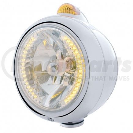 32426 by UNITED PACIFIC - Guide Headlight - 682-C Style, RH/LH, 7", Round, Chrome Housing, H4 Bulb, with 34 Bright Amber LED Position Light and Top Mount, 5 LED Dual Mode Signal Light, Amber Lens