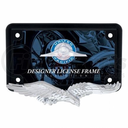 50124 by UNITED PACIFIC - License Plate Frame - Chrome Eagle Design, Black Frame, Fits All U.S. Motorcycle License Plates