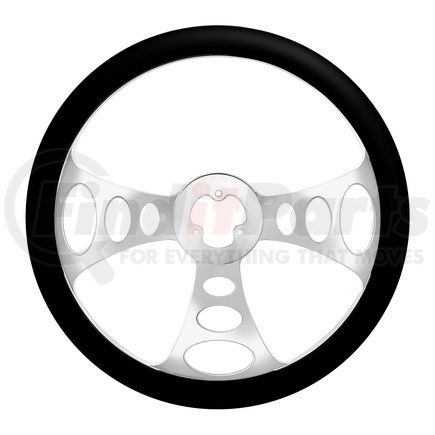 88161 by UNITED PACIFIC - Steering Wheel - 18" Chrome Aluminum "Chopper" Style Steering Wheel with Black Leather Rim