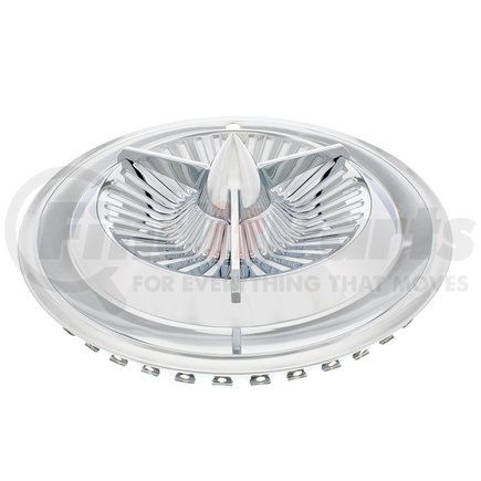 C5059 by UNITED PACIFIC - Axle Hub Cap - 16", Chrome Plated, Polara Tri-Bar