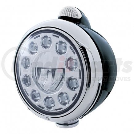 31565 by UNITED PACIFIC - Guide Headlight - 1 High Power, LED, 682-C Style, RH/LH, 7", Round, Powdercoated Black Housing, with 5 LED Dual Mode Signal Light, with Clear Lens