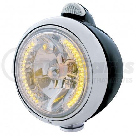 32431 by UNITED PACIFIC - Guide Headlight - 682-C Style, RH/LH, 7", Round, Powdercoated Black Housing, H4 Bulb, with 34 Bright Amber LED Position Light and Top Mount, 5 LED Dual Mode Signal Light, Clear Lens