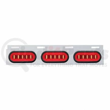 63819 by UNITED PACIFIC - Mud Flap Bracket - Top, Stainless, with Three 22 LED 6" Oval "Glo" Lights & Grommet, Red LED/Clear Lens