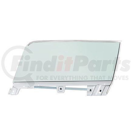 110623 by UNITED PACIFIC - Door Glass - Assembly, 16 Gauge Stamped Channel, with Green Tinted Glass, for 1967-1968 Ford Mustang Coupe, L/H