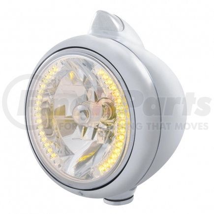 32611 by UNITED PACIFIC - Guide Headlight - 682-C Style, RH/LH, 7", Round, Polished Housing, H4 Bulb, with 34 Bright Amber LED Position Light and Top Mount, Original Style, 5 LED Signal Light, Clear Lens